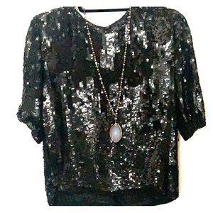 Vintage Black Sequin Loose Top